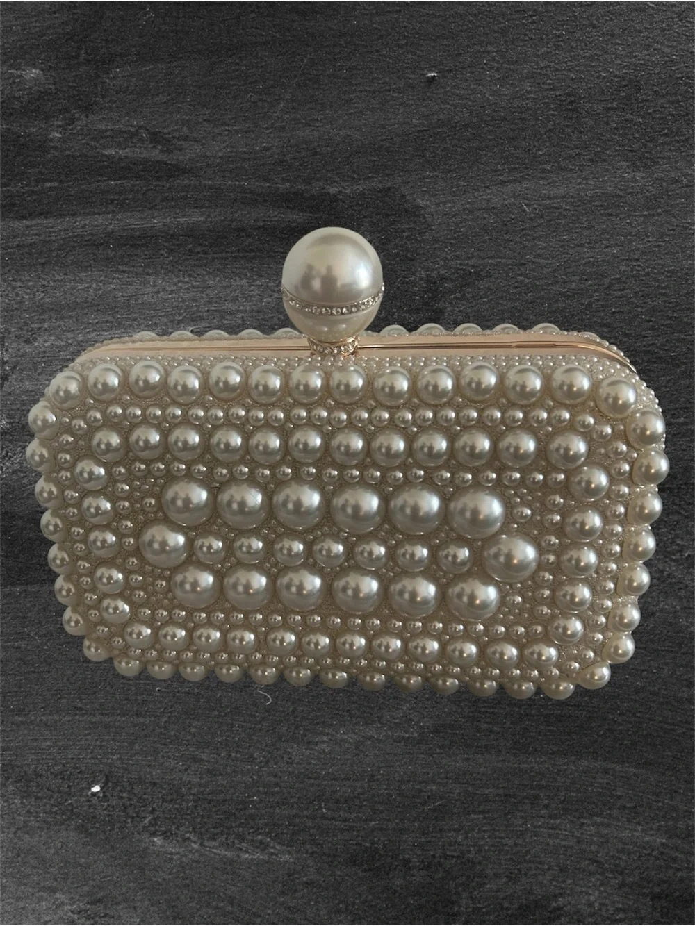 Pearl-Embellished Evening Clutch - Ivory
